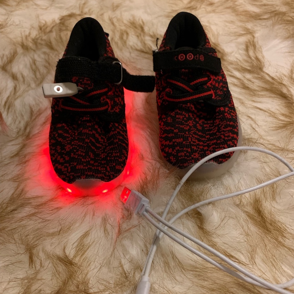 Toddler black and red light up Velcro sneakers